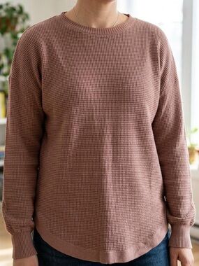 Waffle-Knit Crewneck Sweater - Dusty Rose